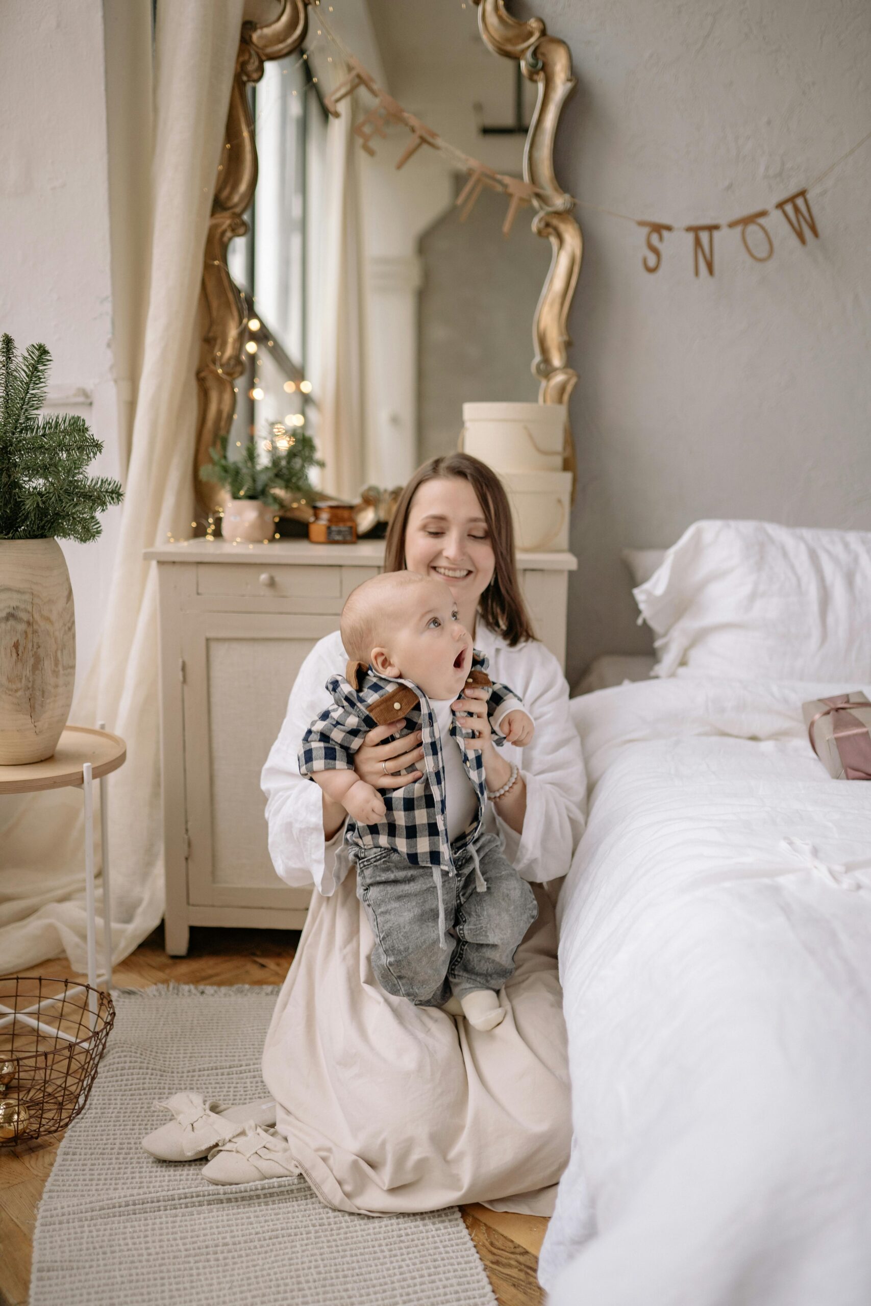 Mother and child learning true meaning of Christmas 